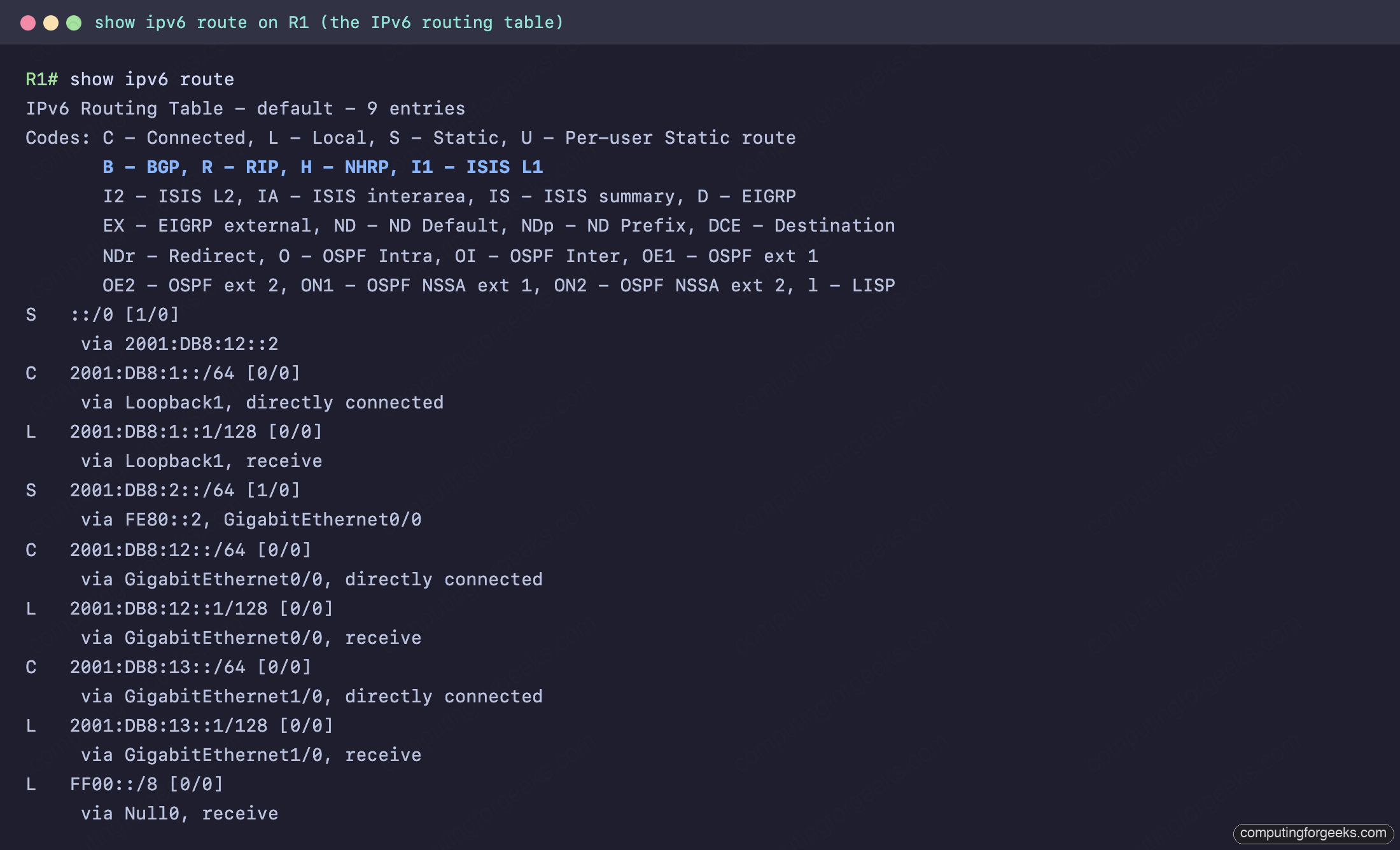 Configure IPv6 Static Routes on Cisco (Link-Local & Floating) 2 show ipv6 route output with the S default, a fully-specified link-local static, and connected routes