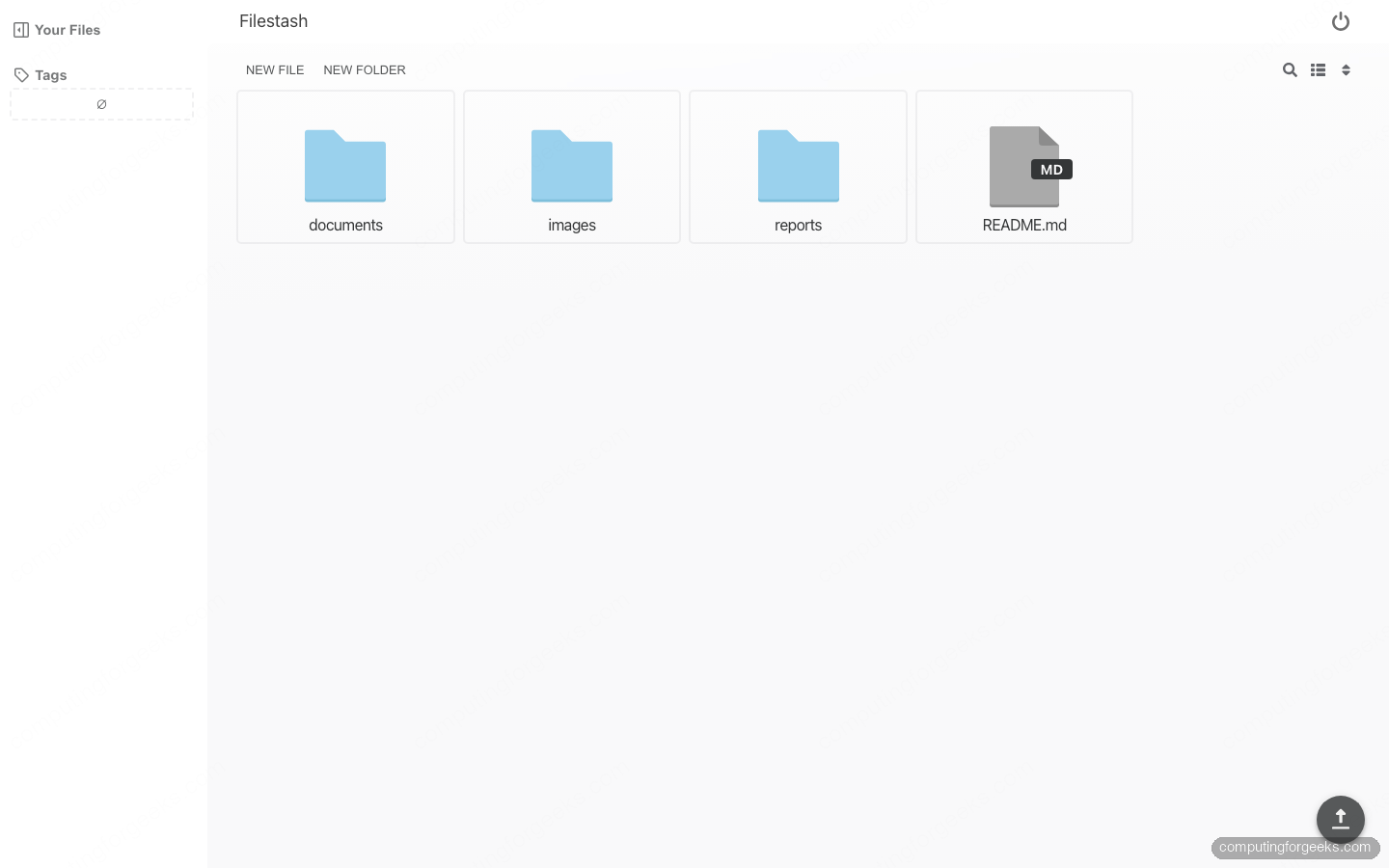Filestash web file manager browsing folders and files from a WebDAV backend