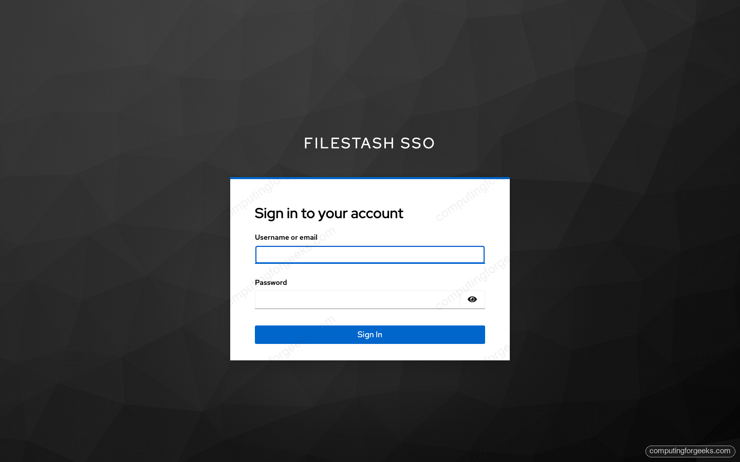 Filestash Keycloak OIDC single sign-on login page