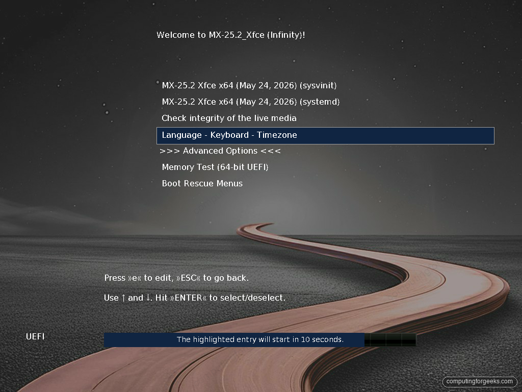 How to Install MX Linux (Step-by-Step with Screenshots) 1 MX Linux 25.2 live boot menu showing the systemd and sysvinit options