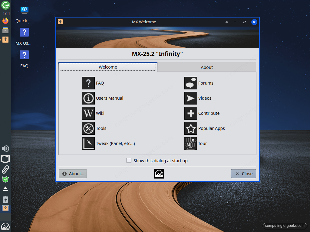 How to Install MX Linux (Step-by-Step with Screenshots) 9 MX Linux 25.2 Xfce desktop after the first boot following installation