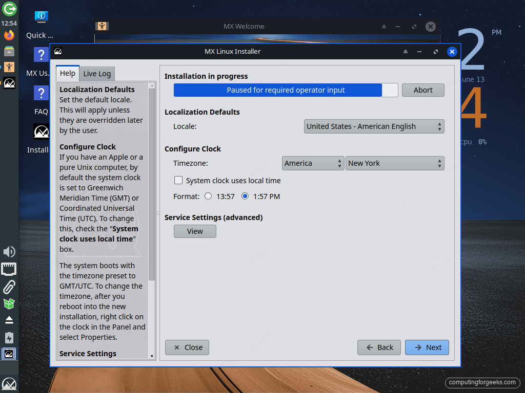 How to Install MX Linux (Step-by-Step with Screenshots) 5 MX Linux installer localization defaults with locale and timezone selection