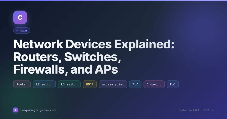 Network devices covered: router, L2 and L3 switch, NGFW, access point, WLC, endpoint, PoE