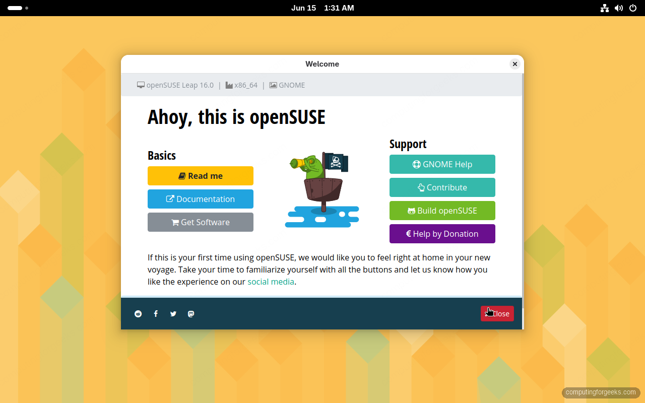 Install openSUSE Leap 16 Step-by-Step with Screenshots 10 openSUSE Leap 16 GNOME desktop after first login