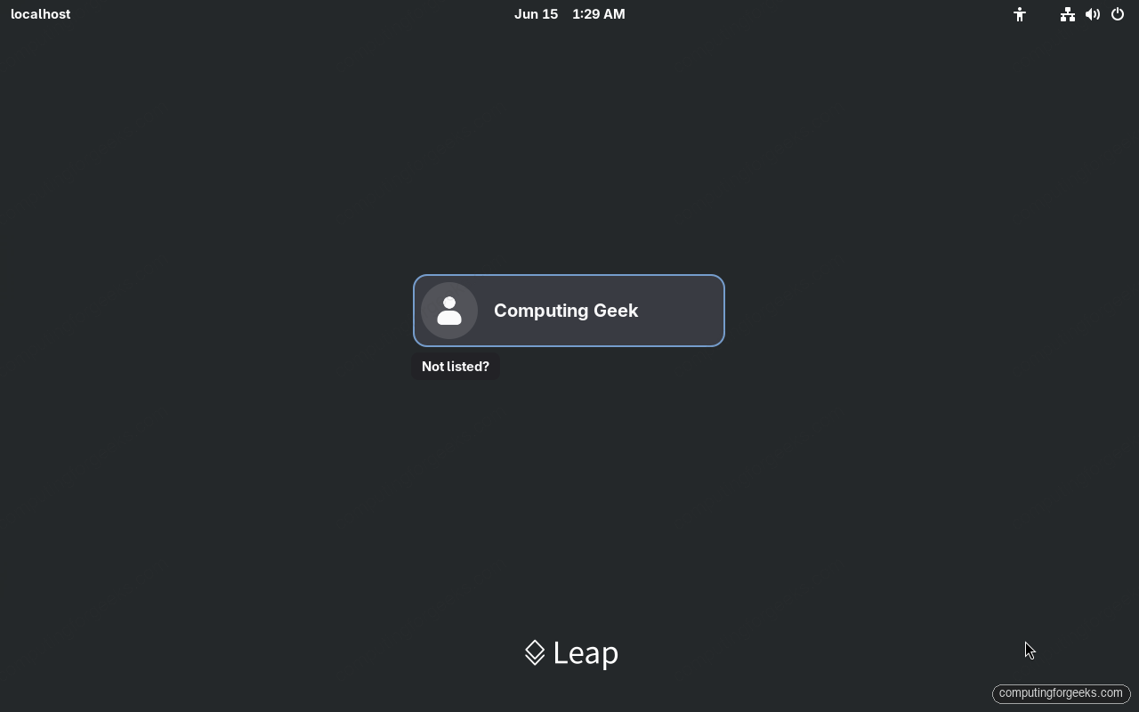 Install openSUSE Leap 16 Step-by-Step with Screenshots 9 openSUSE Leap 16 GNOME login screen