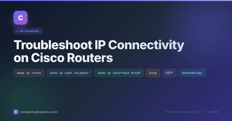 Troubleshoot IP connectivity on Cisco routers: show ip route, OSPF neighbor, interface status