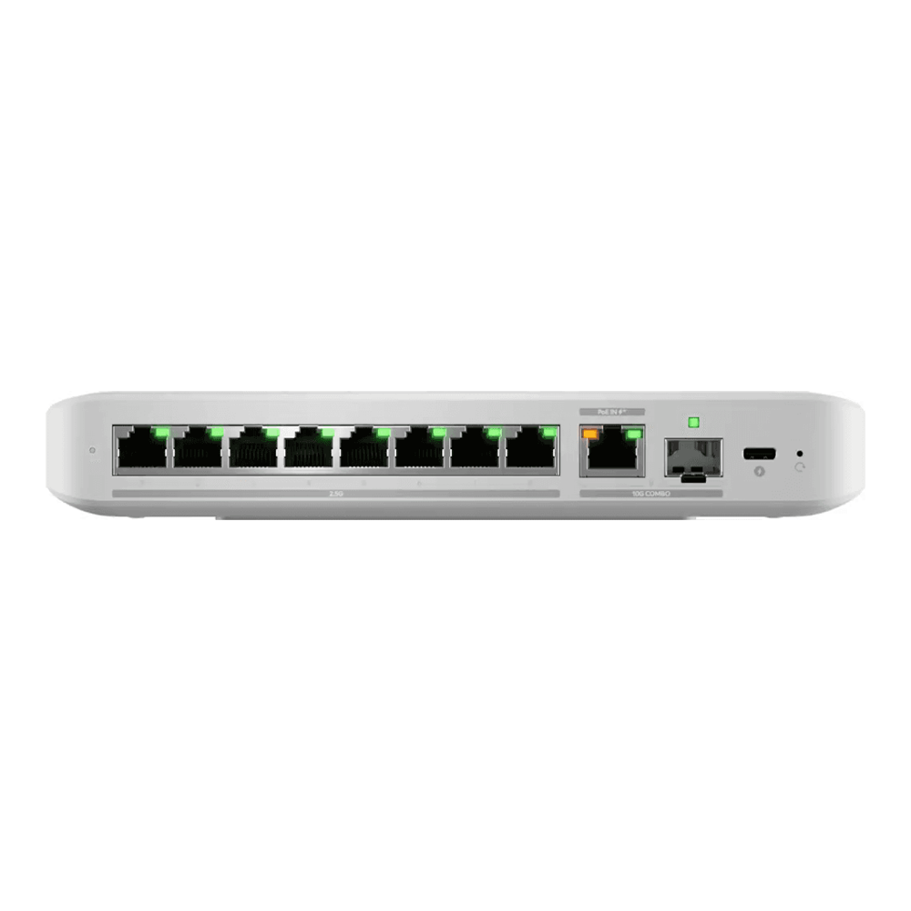 Ubiquiti UniFi Flex 2.5G eight-port switch with a 10G RJ45 SFP+ combo uplink