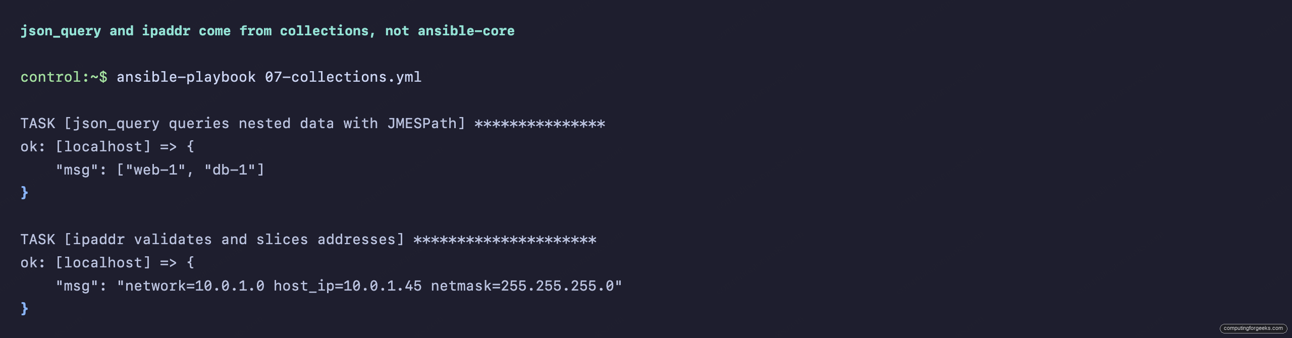 Ansible json_query and ipaddr filters from community.general and ansible.utils