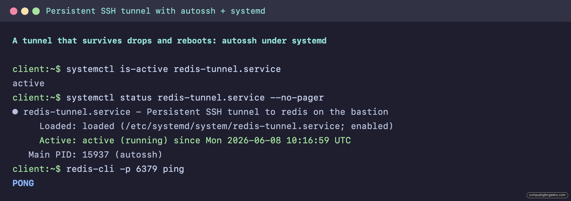 Persistent SSH tunnel with autossh under systemd active on Linux