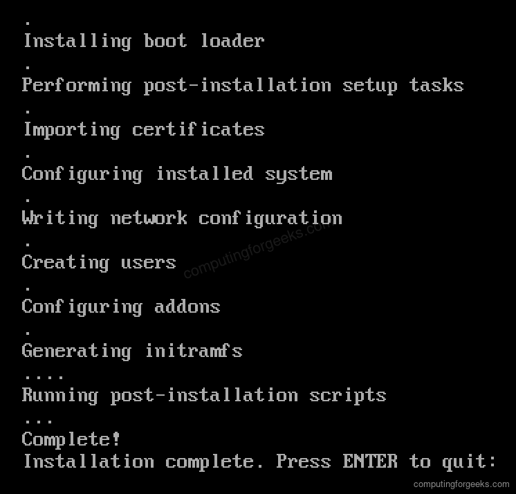 Azure Linux 4.0 installation complete screen after bootloader and initramfs setup