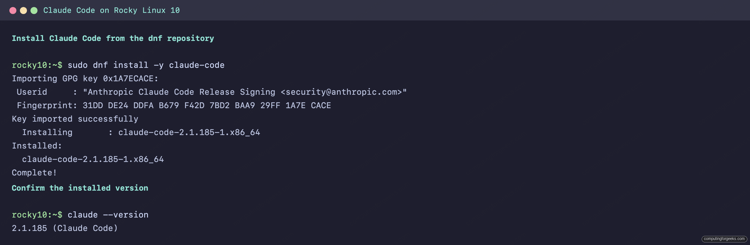 Installing Claude Code CLI on Rocky Linux 10 with the dnf package manager
