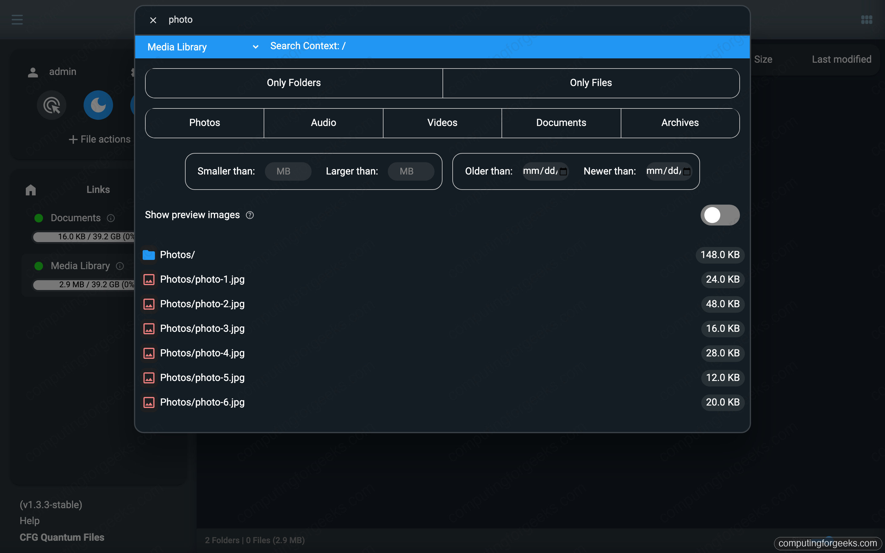 FileBrowser Quantum: OIDC, LDAP and Multi-Source File Manager 6 FileBrowser Quantum advanced indexed search with type filters and results