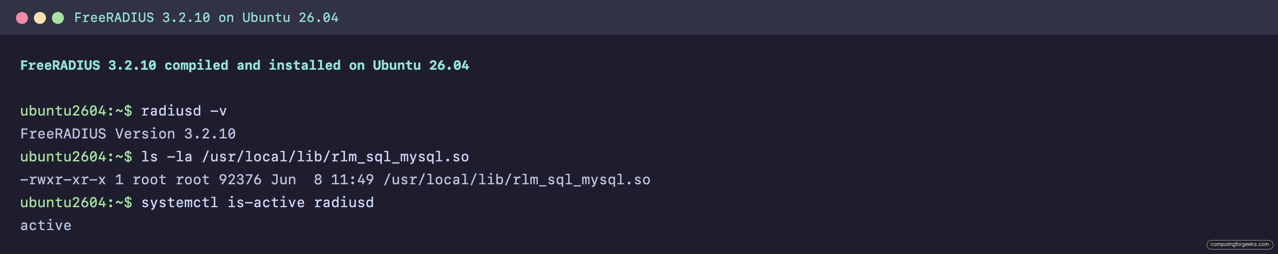 FreeRADIUS 3.2.10 rlm_sql_mysql module and active service on Ubuntu 26.04