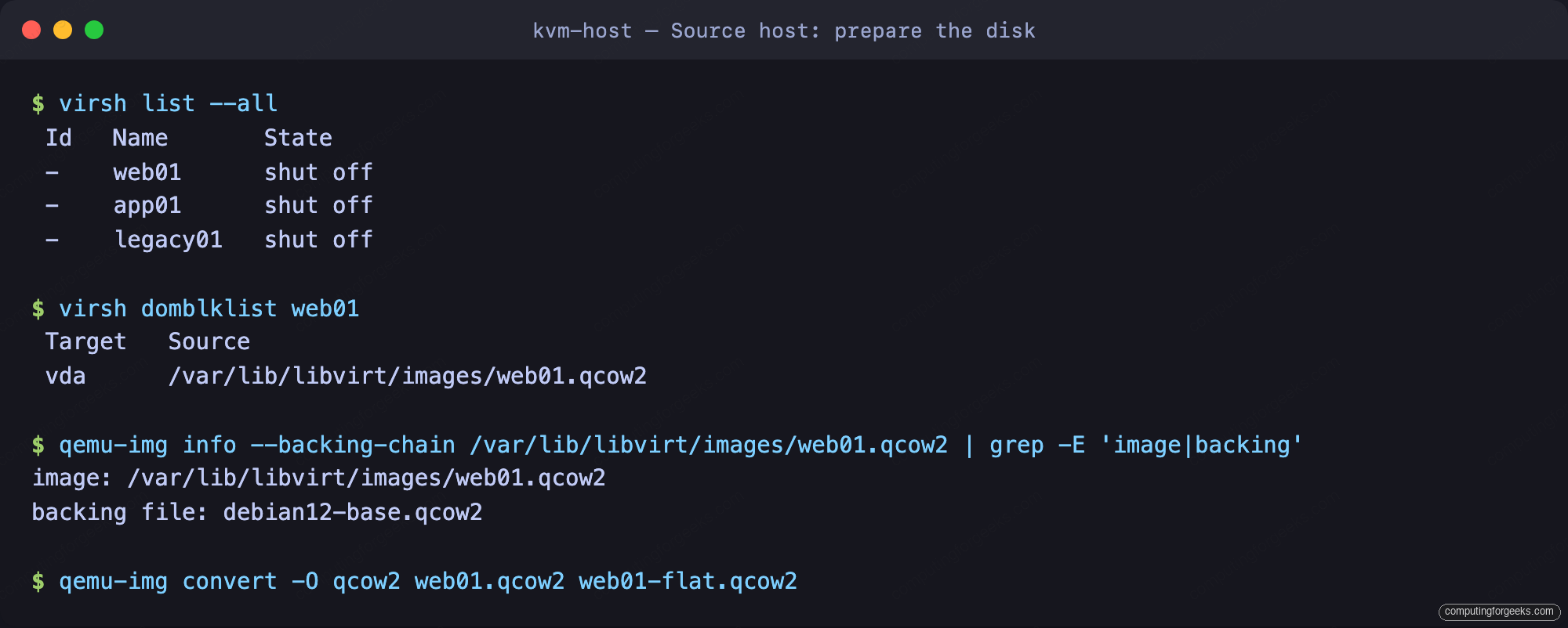 Migrate KVM to Proxmox VE: 3 Tested Methods 2 Flattening a KVM qcow2 backing chain with qemu-img convert before migration