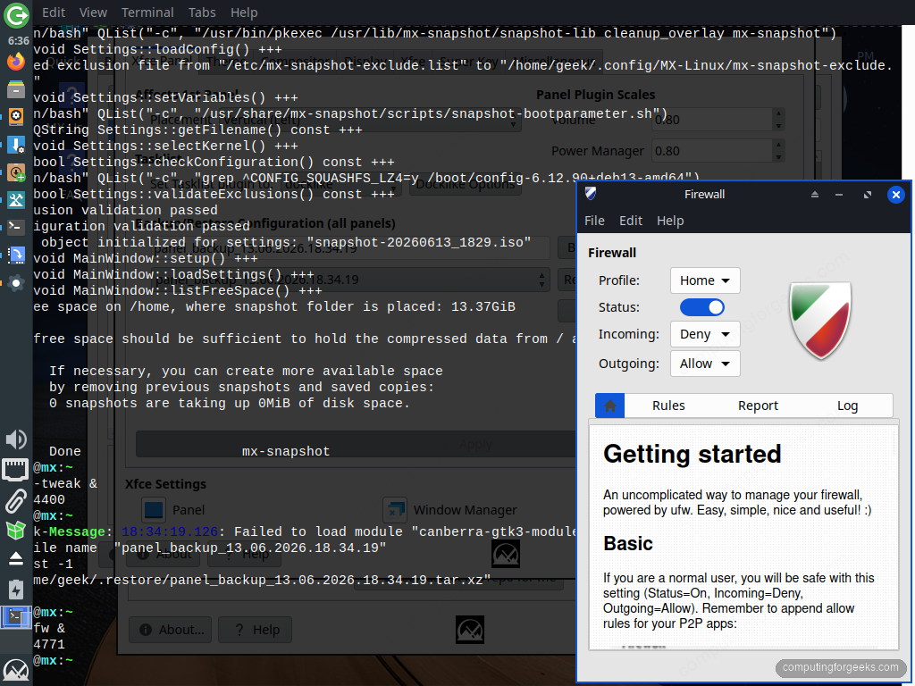 Things to Do After Installing MX Linux 7 Gufw graphical firewall enabled on MX Linux 25.2
