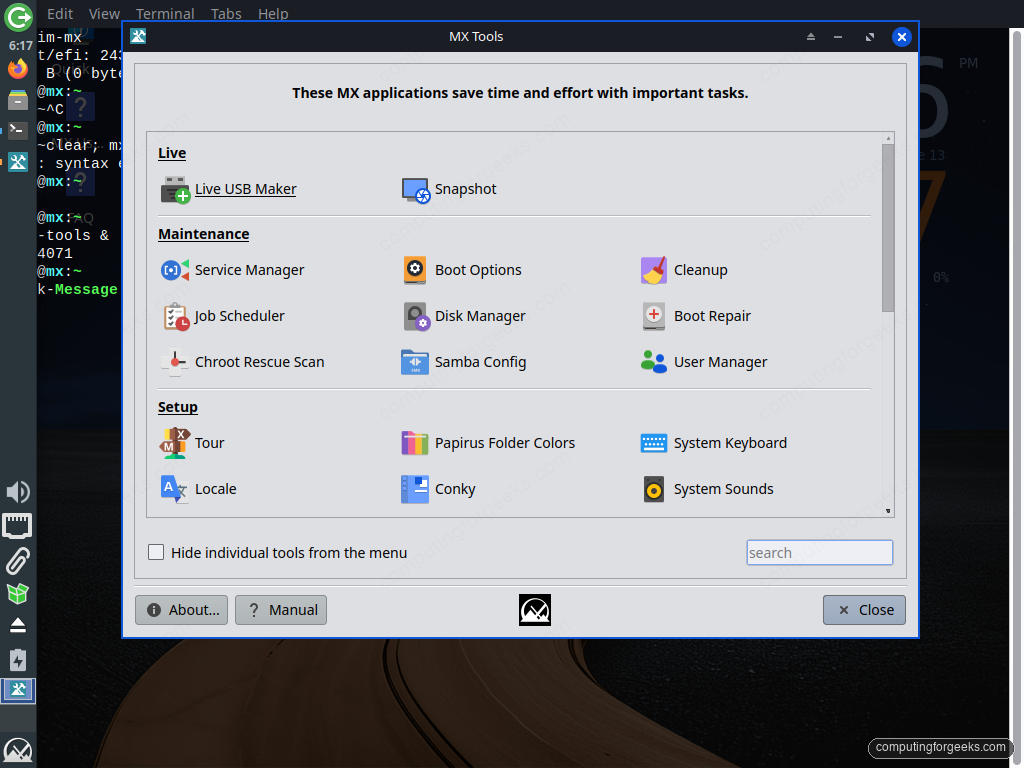 Things to Do After Installing MX Linux 2 MX Tools suite control panel on MX Linux 25.2 Xfce