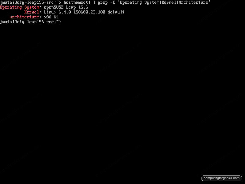 openSUSE Leap 15.6 hostnamectl output before upgrading to Leap 16