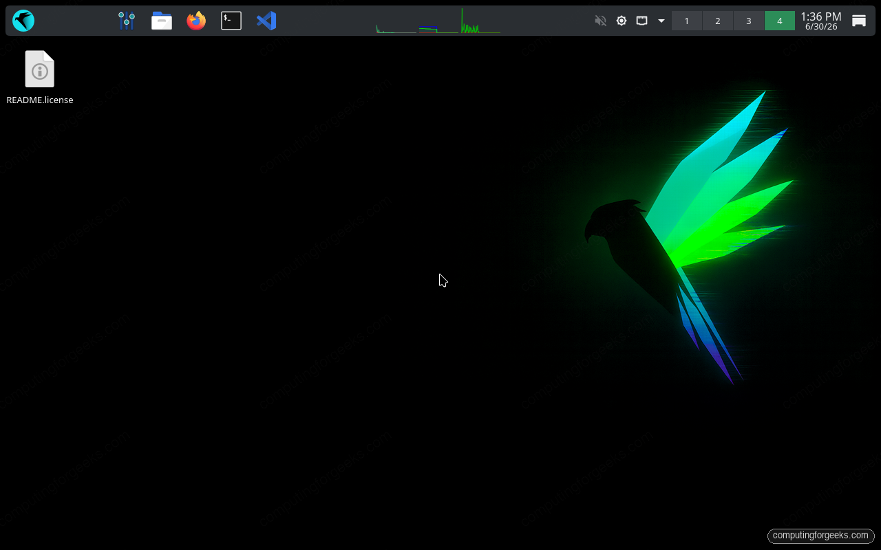 ParrotOS installed KDE Plasma desktop