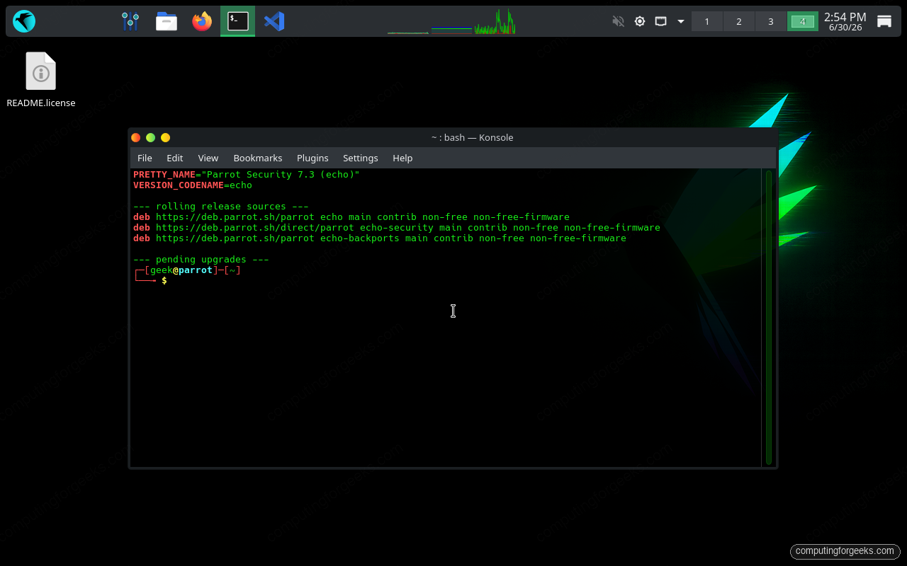 ParrotOS 7.3 echo rolling release apt sources, system up to date