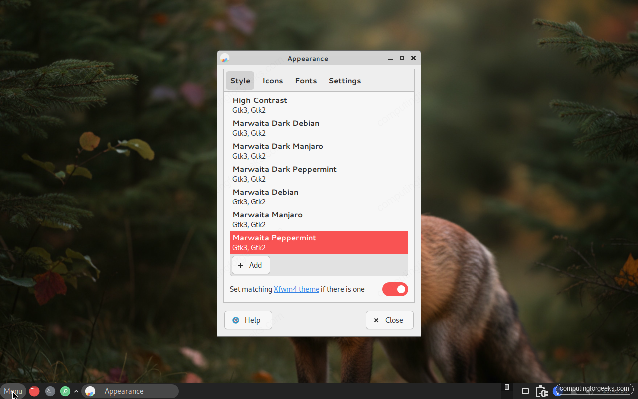 12 Things to Do After Installing Peppermint OS 6 Peppermint OS Appearance settings with Marwaita Peppermint theme