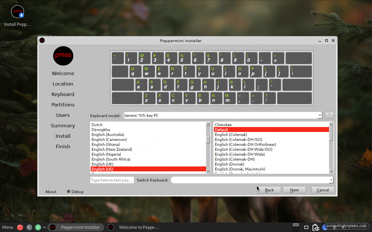 How to Install Peppermint OS Step-by-Step (With Screenshots) 4 Peppermint OS installer keyboard layout selection screen