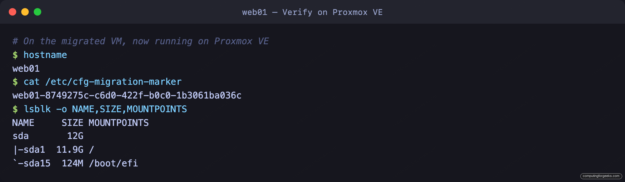 Migrate KVM to Proxmox VE: 3 Tested Methods 5 Verifying a migrated VM by checking its marker file on Proxmox VE