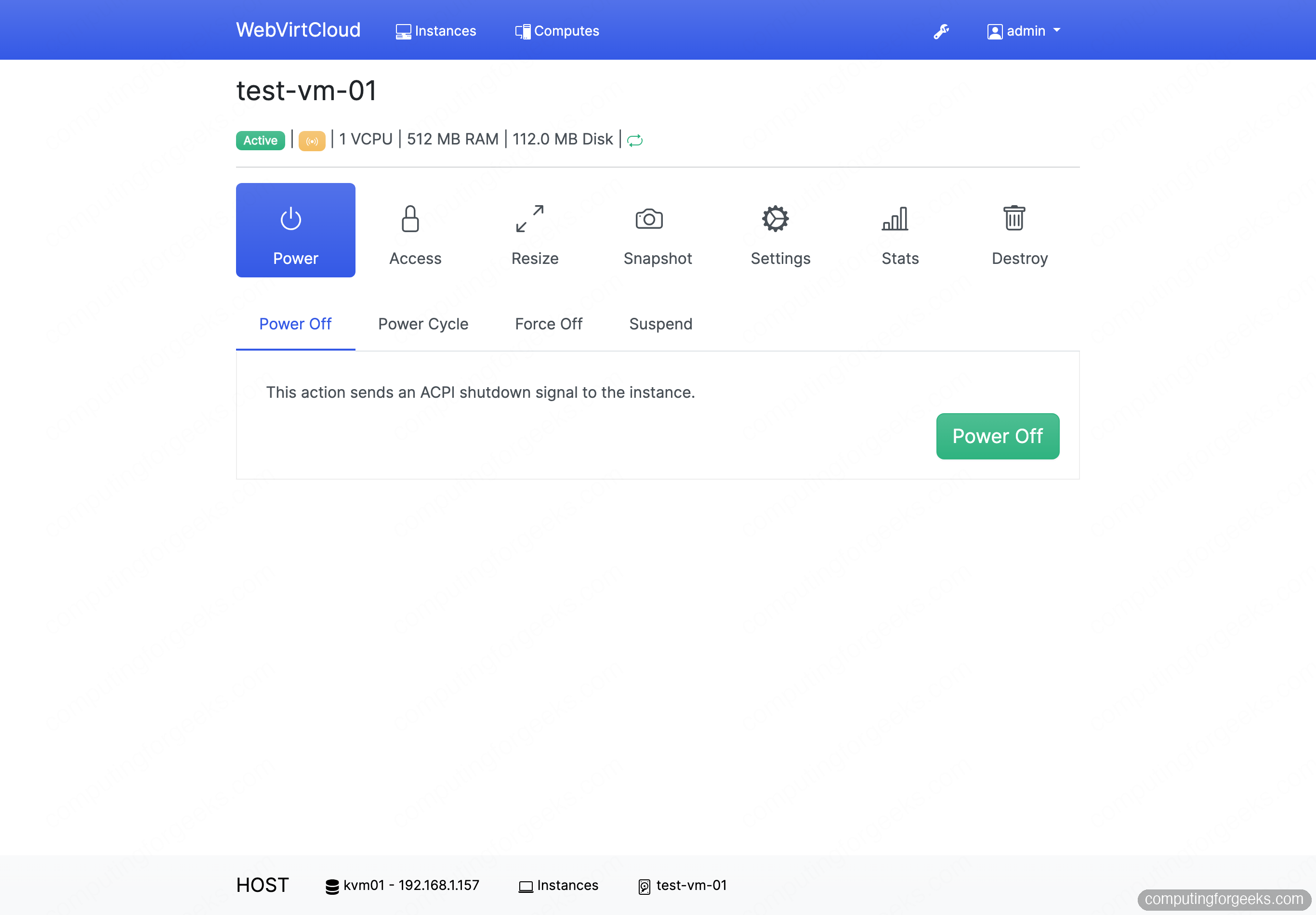 WebVirtCloud instance power and console controls