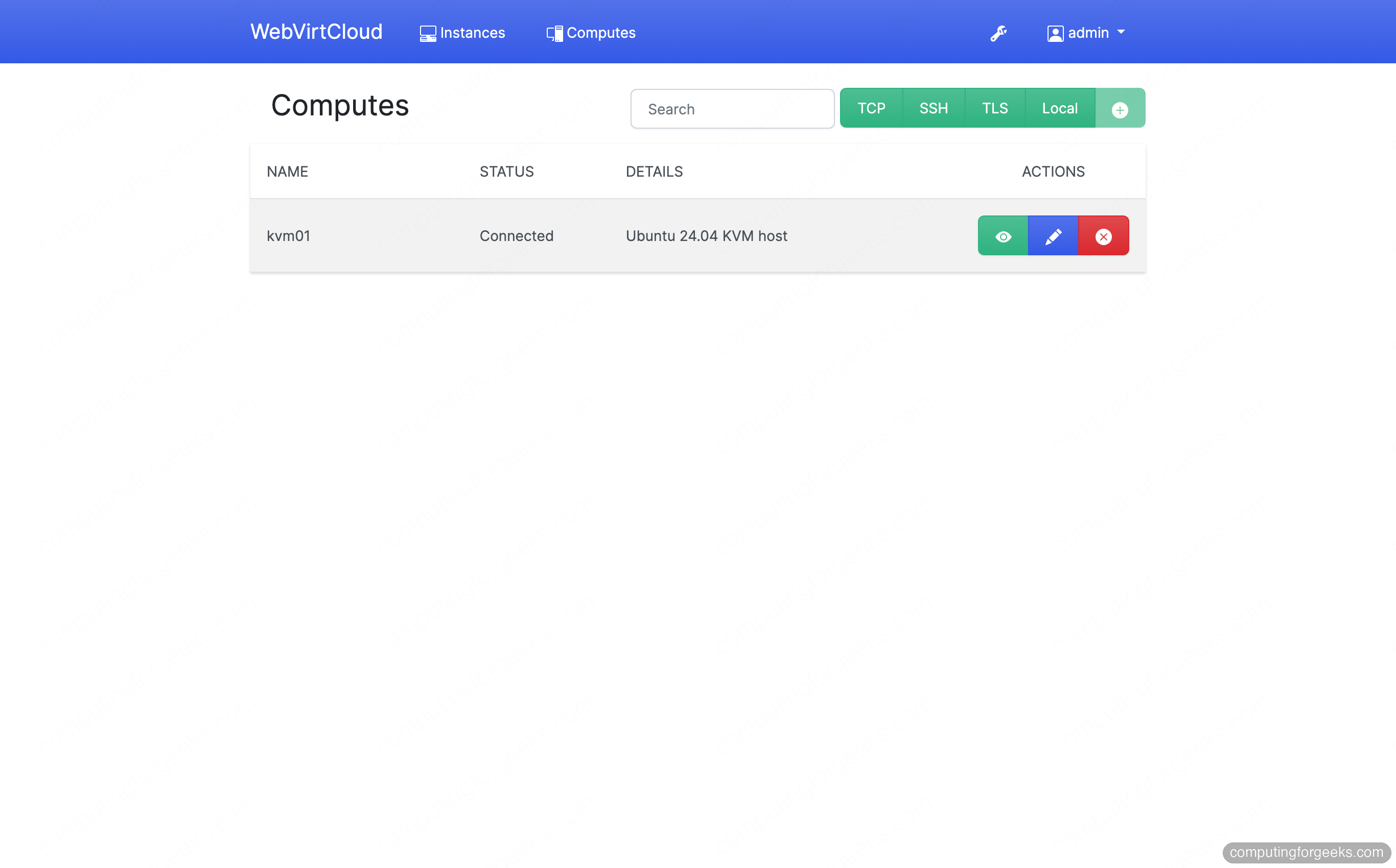 KVM host connected in WebVirtCloud