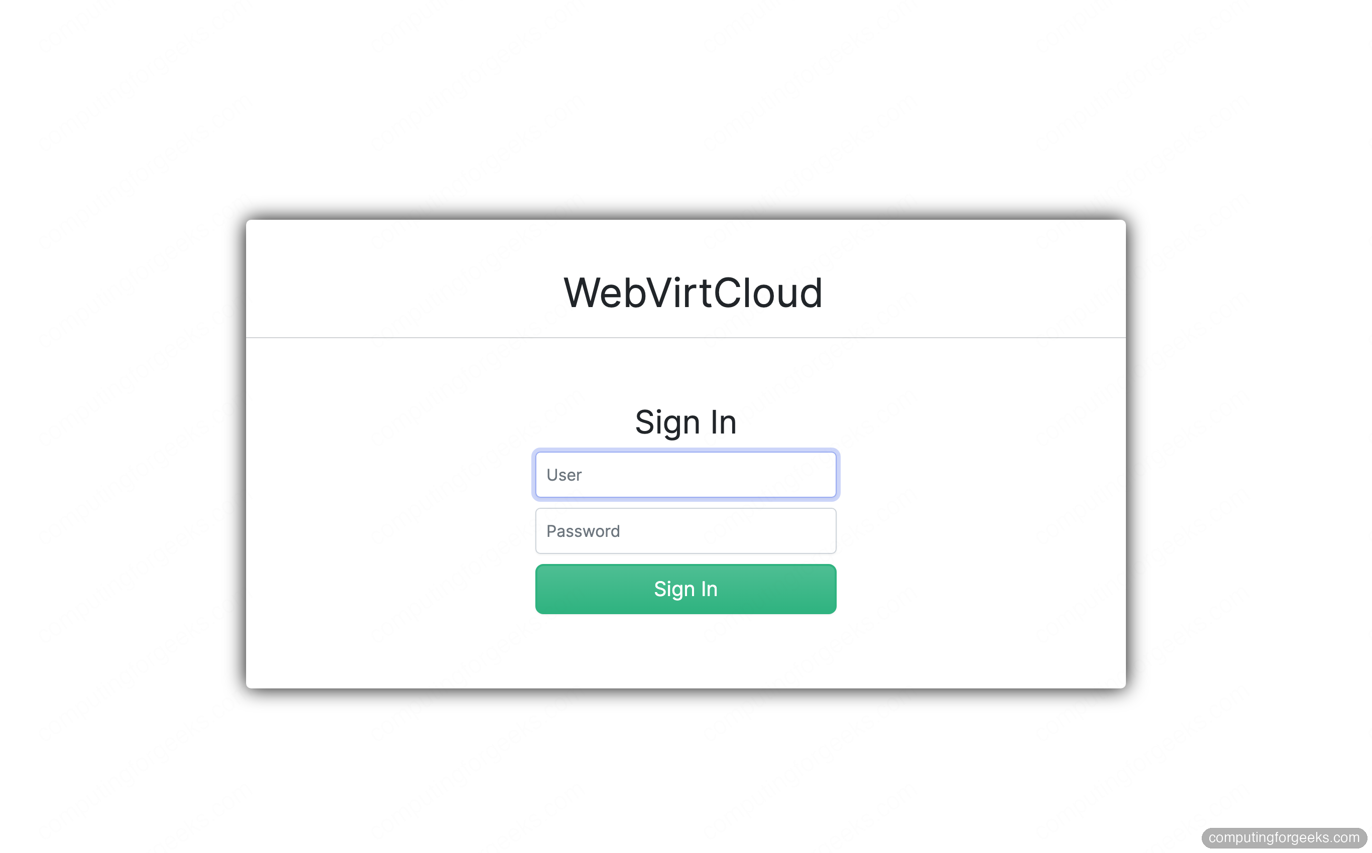 WebVirtCloud sign-in page on Ubuntu