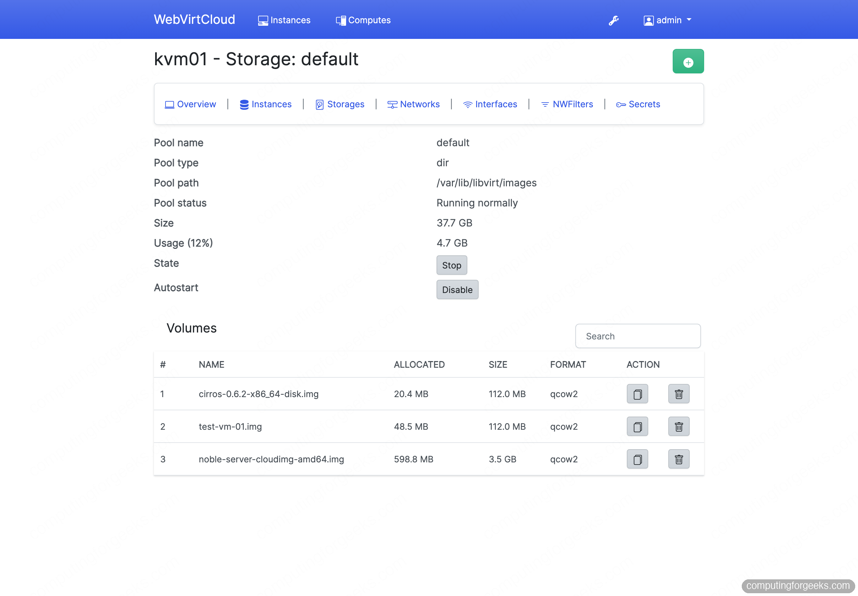 WebVirtCloud KVM storage pool with OS images
