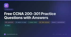 Free CCNA 200-301 practice questions with answers: 450+ questions, domain tests, and topic quizzes