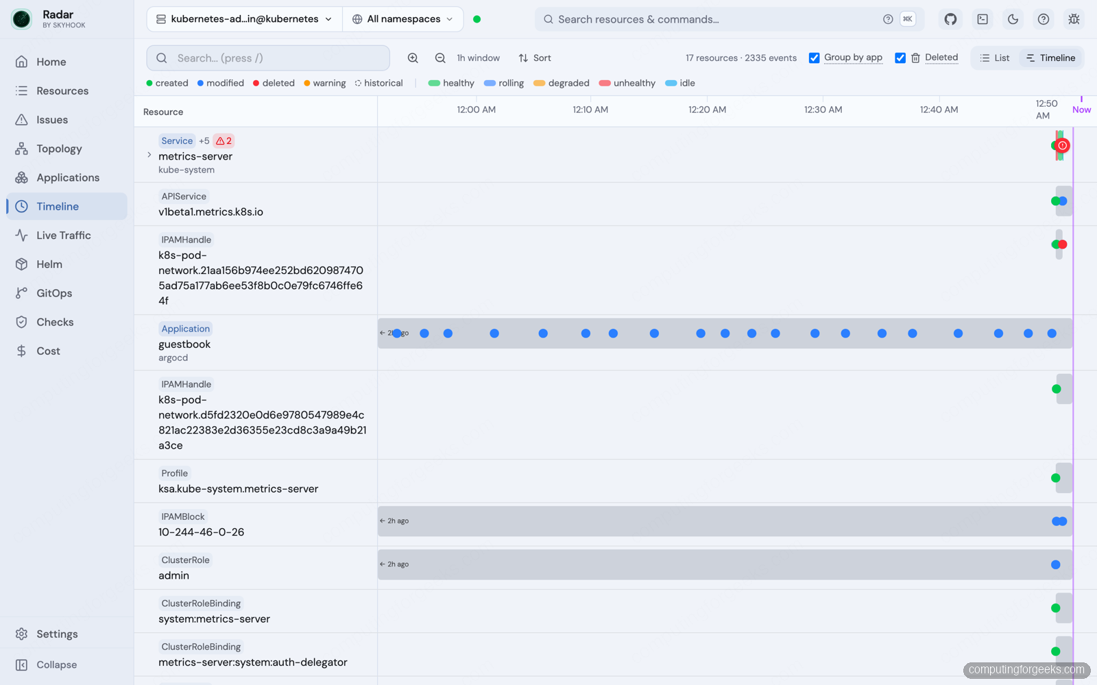 Radar: Open Source Kubernetes UI With Topology and MCP 3 Radar Kubernetes event timeline of recent cluster changes and resource state