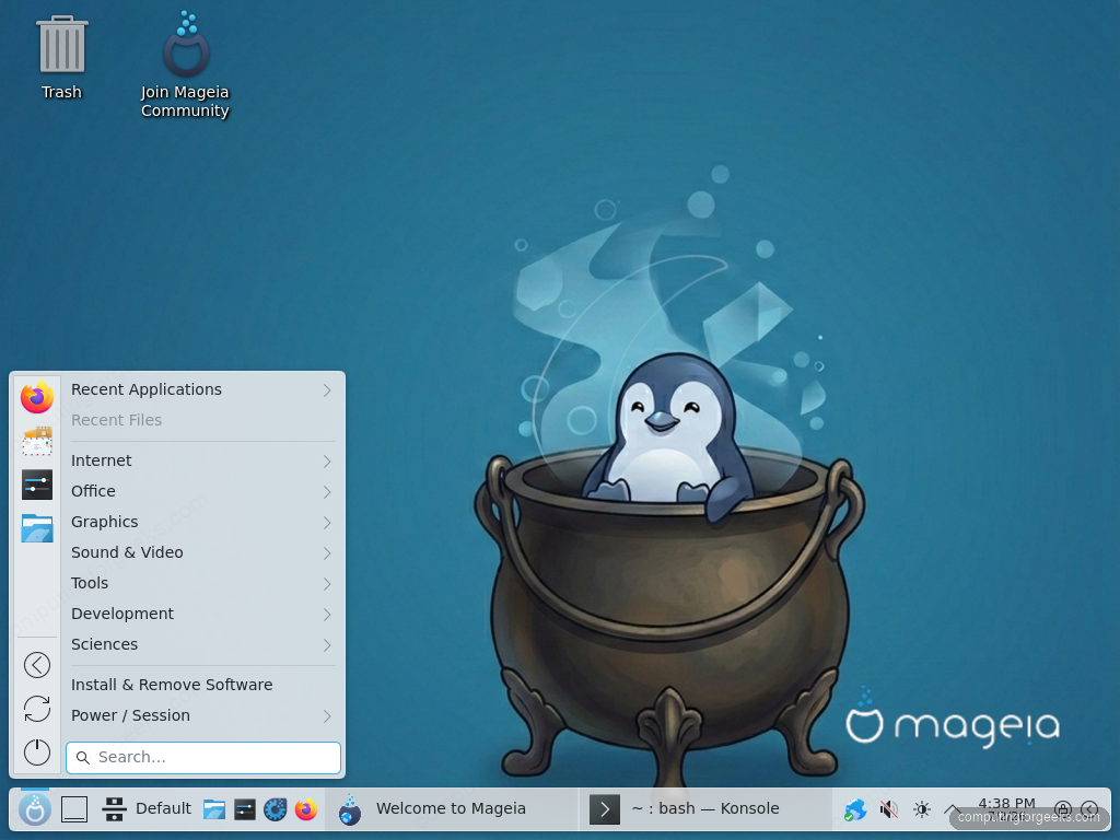 Mageia 10 classic cascading application menu on the Plasma desktop