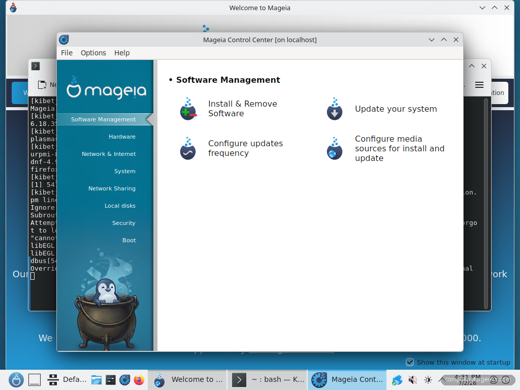 Mageia Control Center software management section in Mageia 10
