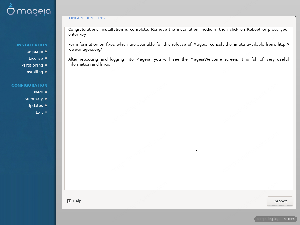 Mageia 10 installation complete screen