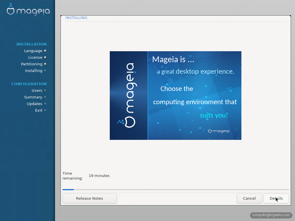 Mageia 10 package installation progress screen