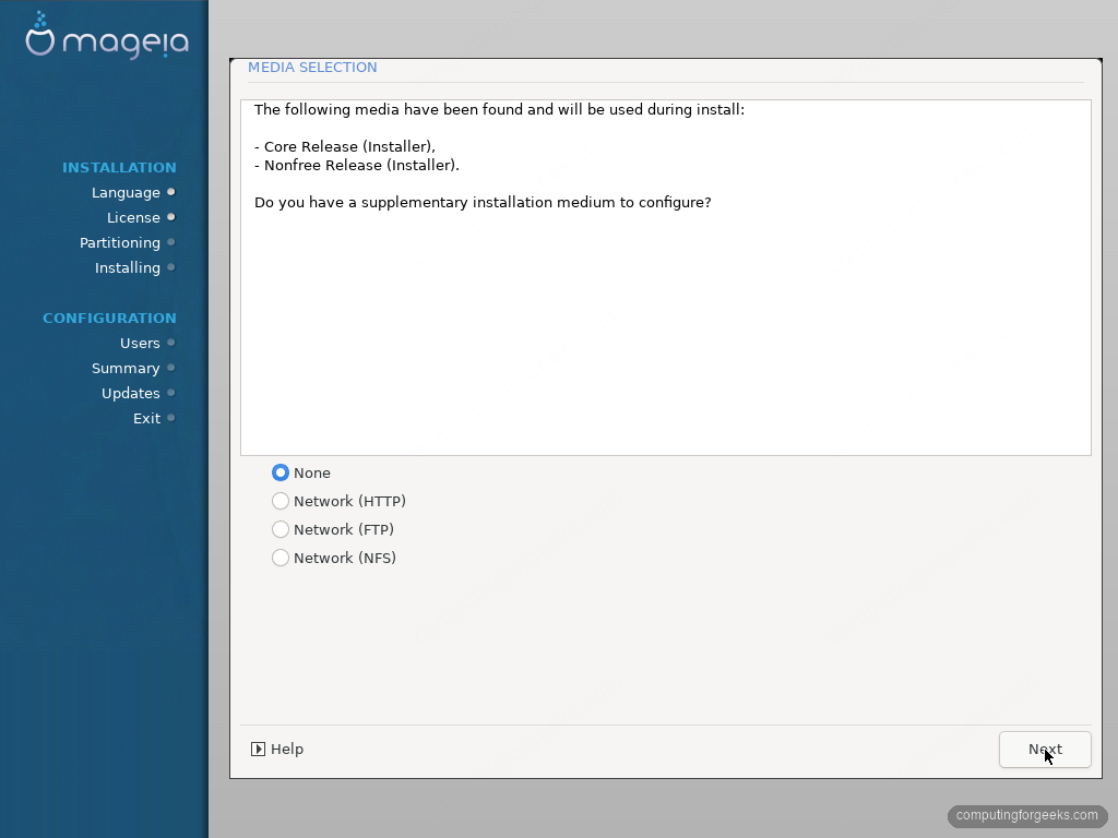 Mageia 10 installation media selection screen