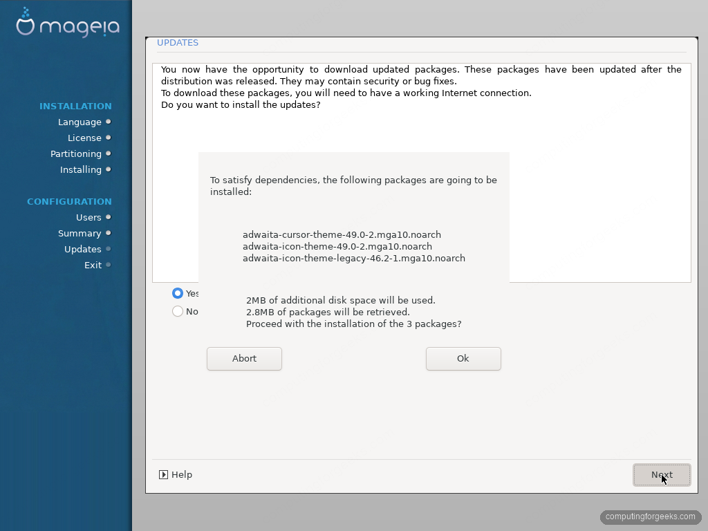 Mageia 10 update packages confirmation during install
