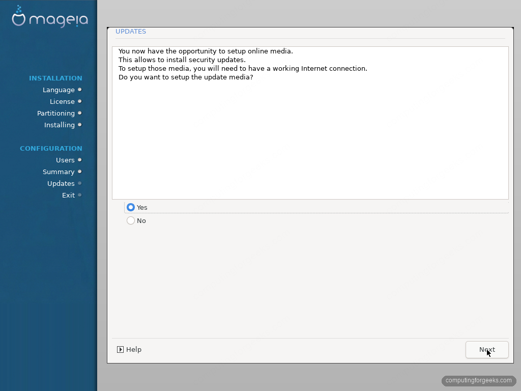 Mageia 10 online updates screen during installation
