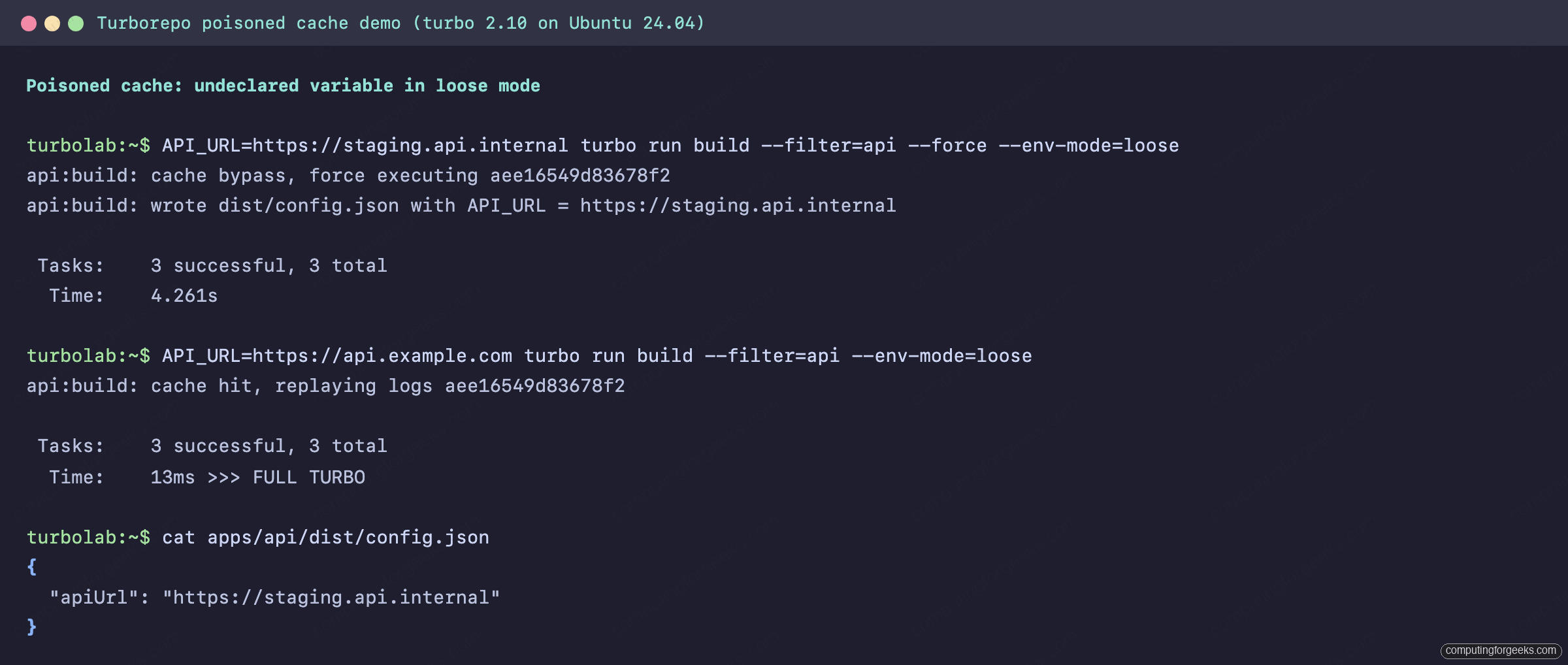Turborepo Cache Misses and Environment Variables: Debugging Guide 1 Turborepo cache hit replaying a stale staging artifact after the API_URL environment variable changed in loose mode