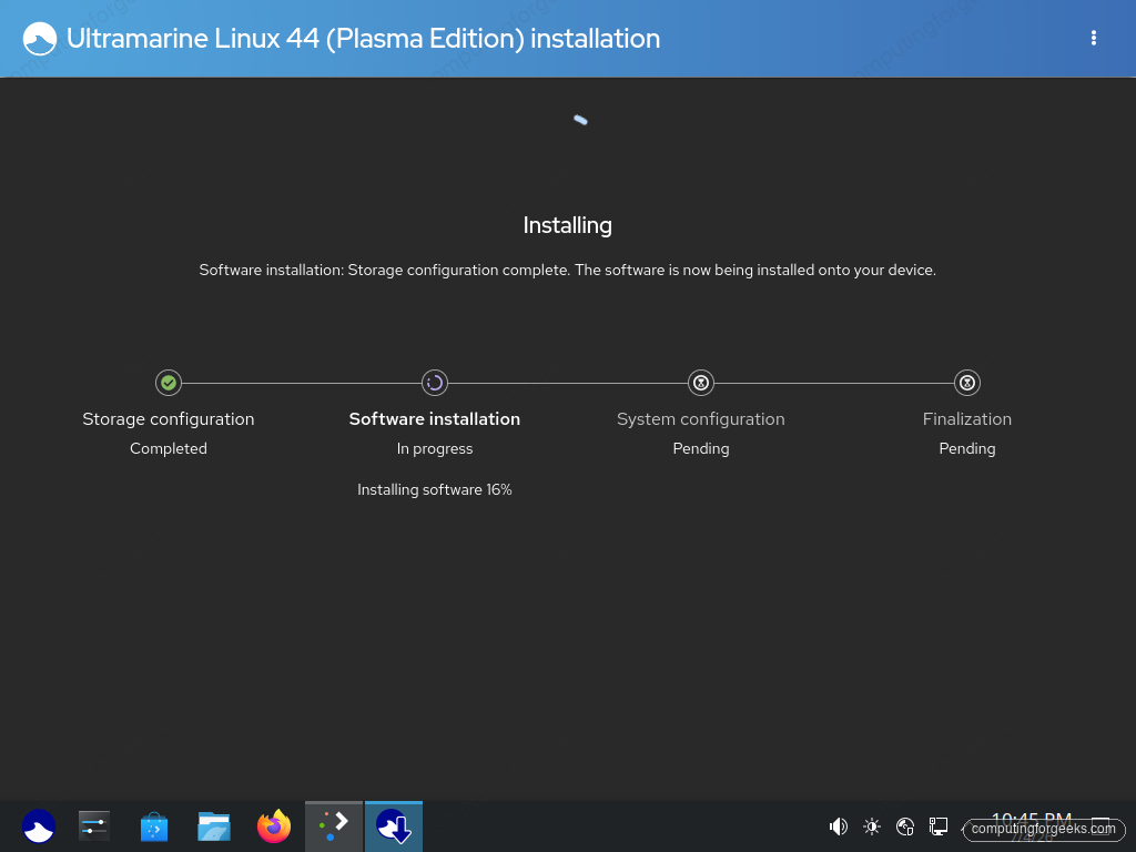 Ultramarine Linux 44 software installation progress screen