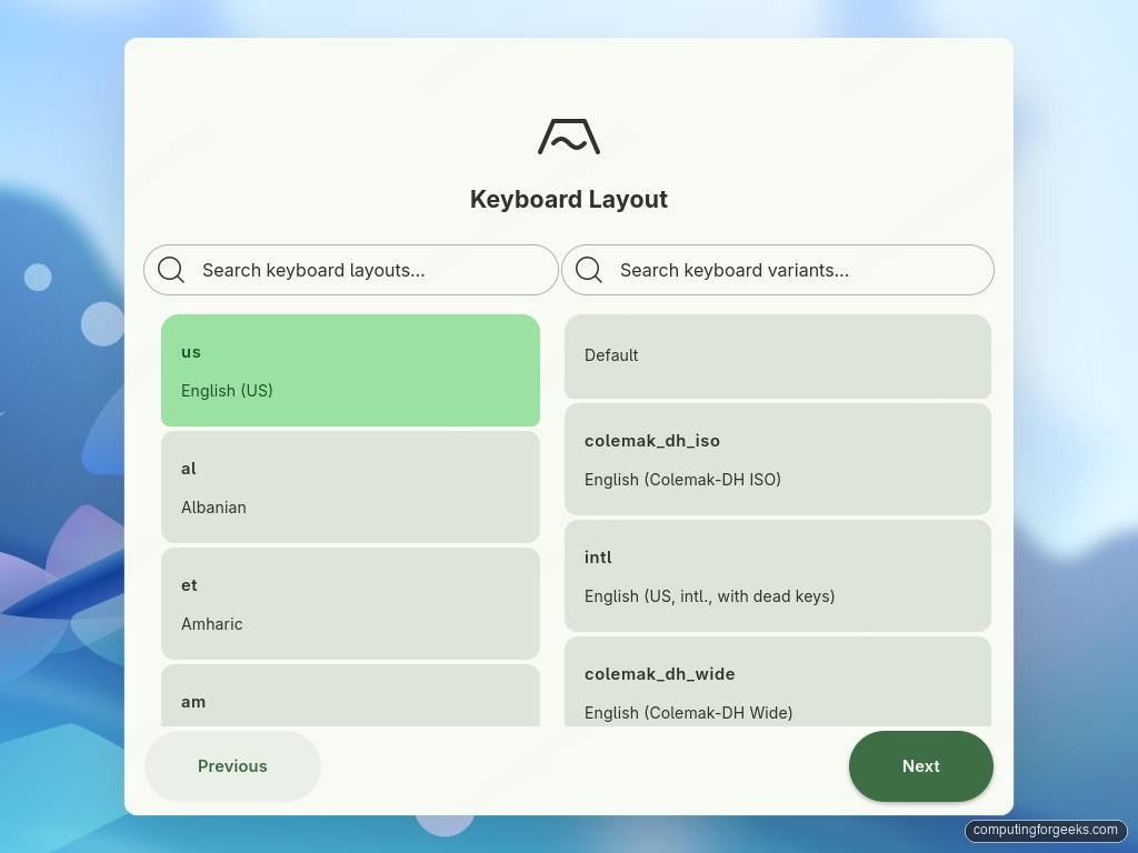 Taidan keyboard layout selection with English US default on Ultramarine Linux 44