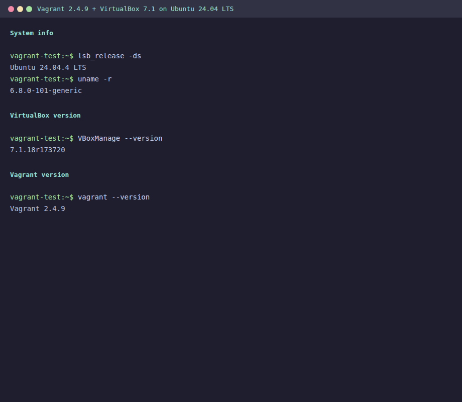 Installation of Vagrant on Ubuntu 24.04|22.04|20.04 3 VirtualBox 7.1.18 and Vagrant 2.4.9 installed on Ubuntu 24.04